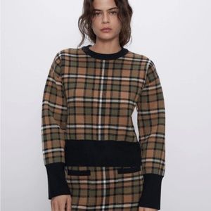 Zara Neutral Tone Plaid Sweater SZ S